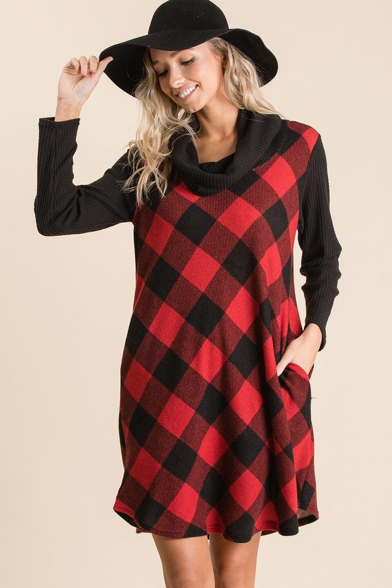 Pocketed Plaid Tartan Swing Dress