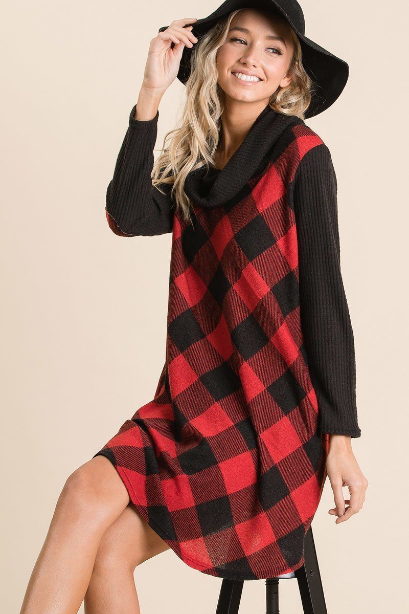 Pocketed Plaid Tartan Swing Dress